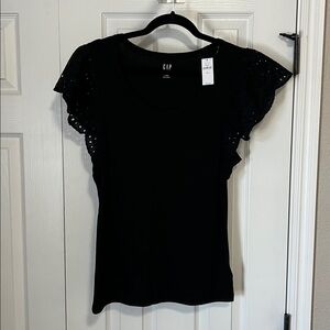 GAP Black Women's Tank Top with Eyelet Ruffle Sleeves